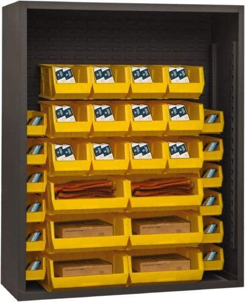 Durham - 30 Bin Enclosed Shelving - 48 Inch Overall Width x 18 Inch Overall Depth x 60 Inch Overall Height, Yellow Polyethylene Bins - USA Tool & Supply