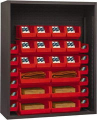 Durham - 30 Bin Enclosed Shelving - 48 Inch Overall Width x 18 Inch Overall Depth x 60 Inch Overall Height, Red Polyethylene Bins - USA Tool & Supply