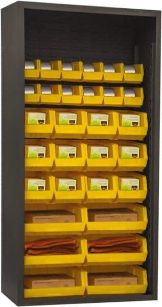 Durham - 30 Bin Enclosed Shelving - 36 Inch Overall Width x 18 Inch Overall Depth x 72 Inch Overall Height, Yellow Polyethylene Bins - USA Tool & Supply