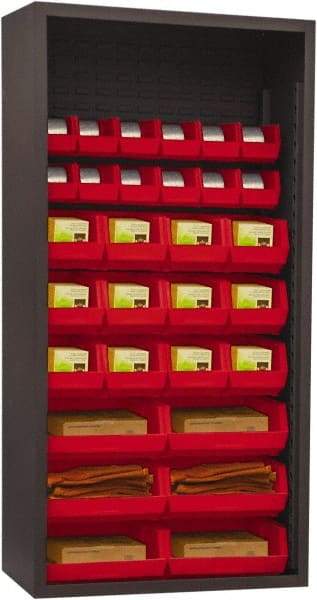 Durham - 30 Bin Enclosed Shelving - 36 Inch Overall Width x 18 Inch Overall Depth x 72 Inch Overall Height, Red Polyethylene Bins - USA Tool & Supply