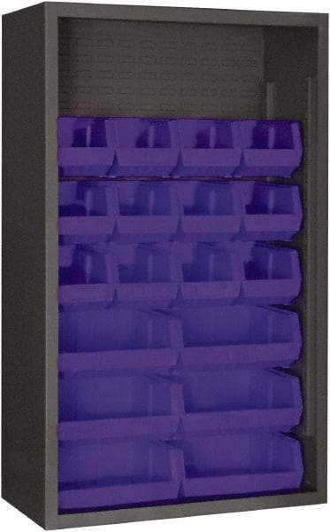 Durham - 18 Bin Enclosed Shelving - 36 Inch Overall Width x 18 Inch Overall Depth x 60 Inch Overall Height, Blue Polyethylene Bins - USA Tool & Supply