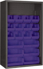 Durham - 18 Bin Enclosed Shelving - 36 Inch Overall Width x 18 Inch Overall Depth x 60 Inch Overall Height, Blue Polyethylene Bins - USA Tool & Supply