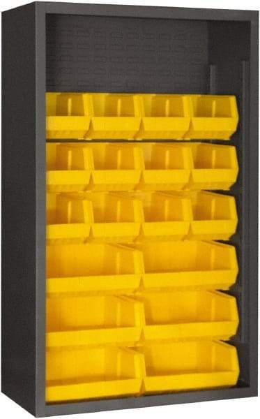 Durham - 18 Bin Enclosed Shelving - 36 Inch Overall Width x 18 Inch Overall Depth x 60 Inch Overall Height, Yellow Polyethylene Bins - USA Tool & Supply