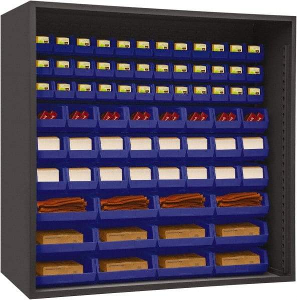 Durham - 72 Bin Enclosed Shelving - 72 Inch Overall Width x 24 Inch Overall Depth x 72 Inch Overall Height, Blue Polyethylene Bins - USA Tool & Supply