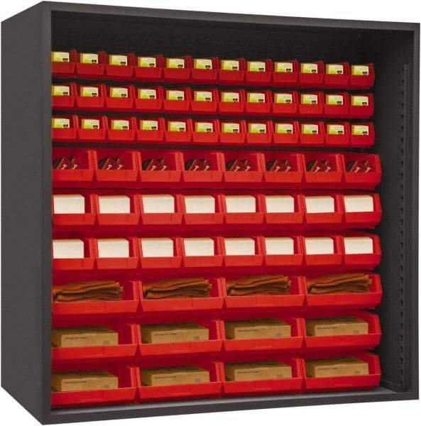 Durham - 72 Bin Enclosed Shelving - 72 Inch Overall Width x 24 Inch Overall Depth x 72 Inch Overall Height, Red Polyethylene Bins - USA Tool & Supply