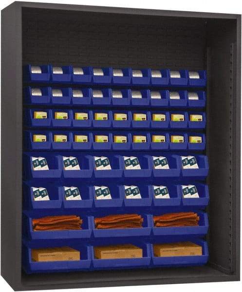 Durham - 54 Bin Enclosed Shelving - 60 Inch Overall Width x 24 Inch Overall Depth x 60 Inch Overall Height, Blue Polyethylene Bins - USA Tool & Supply