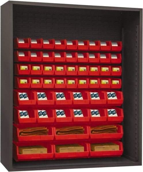 Durham - 54 Bin Enclosed Shelving - 60 Inch Overall Width x 24 Inch Overall Depth x 60 Inch Overall Height, Red Polyethylene Bins - USA Tool & Supply