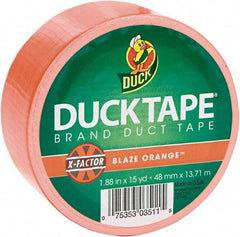 Duck - 1-7/8" x 15 Yds Orange Duct Tape - 9 mil, Rubber Adhesive, Vinyl Backing, 22 Lb/ln Tensile Strength, Series DUC - USA Tool & Supply