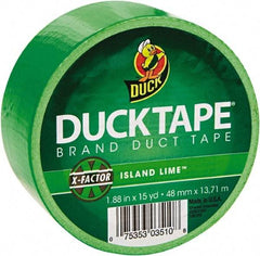 Duck - 1-7/8" x 15 Yds Green Duct Tape - 9 mil, Rubber Adhesive, Vinyl Backing, 22 Lb/ln Tensile Strength, Series DUC - USA Tool & Supply