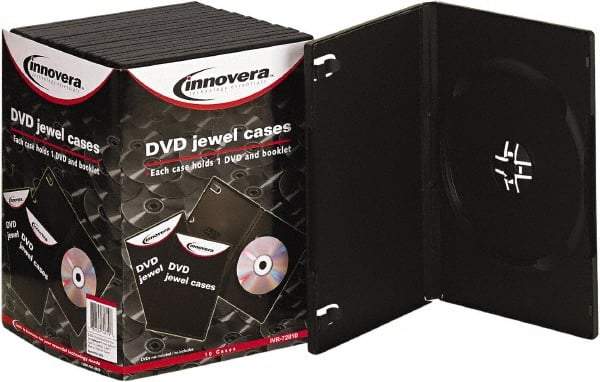 innovera - 1 Compartment, 5-3/8 Inch Wide x 1/2 Inch Deep x 7-1/2 Inch High, DVD Case - Plastic, Black - USA Tool & Supply