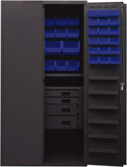 Durham - 2 Shelf 58 Bin Storage Cabinet - Steel, 36" Wide x 24" Deep x 72" High, Blue - USA Tool & Supply