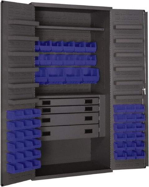 Durham - 2 Shelf 52 Bin Storage Cabinet - Steel, 36" Wide x 24" Deep x 72" High, Blue - USA Tool & Supply
