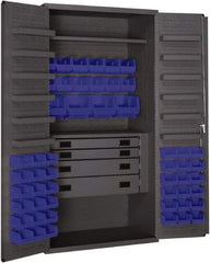 Durham - 2 Shelf 52 Bin Storage Cabinet - Steel, 36" Wide x 24" Deep x 72" High, Blue - USA Tool & Supply
