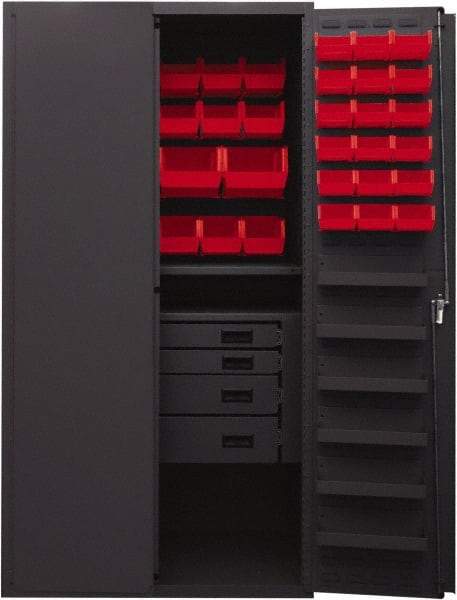 Durham - 2 Shelf 58 Bin Storage Cabinet - Steel, 36" Wide x 24" Deep x 72" High, Red - USA Tool & Supply