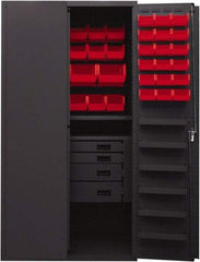 Durham - 2 Shelf 58 Bin Storage Cabinet - Steel, 36" Wide x 24" Deep x 72" High, Red - USA Tool & Supply