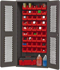 Durham - 45 Bin Storage Cabinet - Steel, 36" Wide x 18" Deep x 72" High, Red - USA Tool & Supply