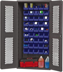 Durham - 45 Bin Storage Cabinet - Steel, 36" Wide x 24" Deep x 72" High, Blue - USA Tool & Supply