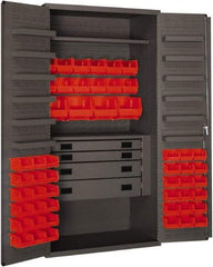 Durham - 2 Shelf 52 Bin Storage Cabinet - Steel, 36" Wide x 24" Deep x 72" High, Red - USA Tool & Supply