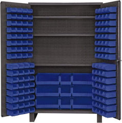 Durham - 3 Shelf 137 Bin Storage Cabinet - Steel, 48" Wide x 24" Deep x 78" High, Blue - USA Tool & Supply