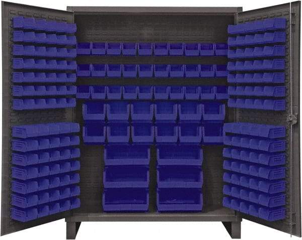 Durham - 198 Bin Storage Cabinet - Steel, 60" Wide x 24" Deep x 78" High, Blue - USA Tool & Supply