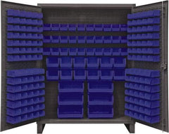 Durham - 198 Bin Storage Cabinet - Steel, 60" Wide x 24" Deep x 78" High, Blue - USA Tool & Supply