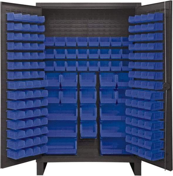 Durham - 162 Bin Storage Cabinet - Steel, 48" Wide x 24" Deep x 78" High, Blue - USA Tool & Supply