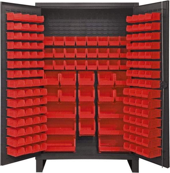 Durham - 162 Bin Storage Cabinet - Steel, 48" Wide x 24" Deep x 78" High, Red - USA Tool & Supply