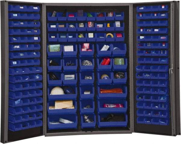 Durham - 176 Bin Storage Cabinet - Steel, 48" Wide x 24" Deep x 72" High, Blue - USA Tool & Supply