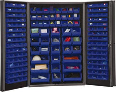 Durham - 176 Bin Storage Cabinet - Steel, 48" Wide x 24" Deep x 72" High, Blue - USA Tool & Supply