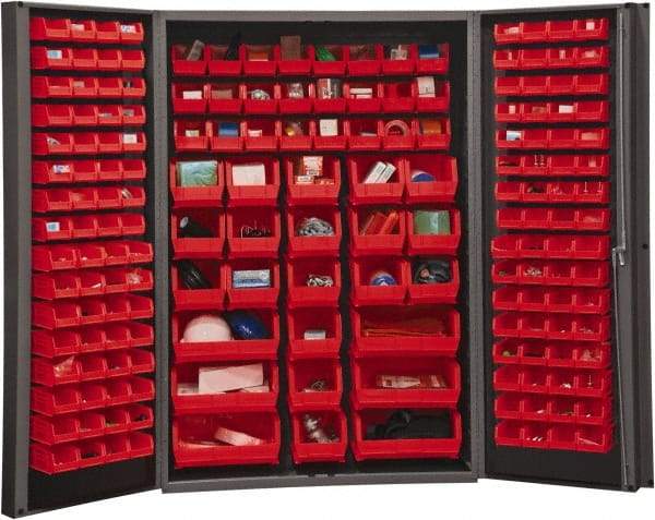 Durham - 176 Bin Storage Cabinet - Steel, 48" Wide x 24" Deep x 72" High, Red - USA Tool & Supply