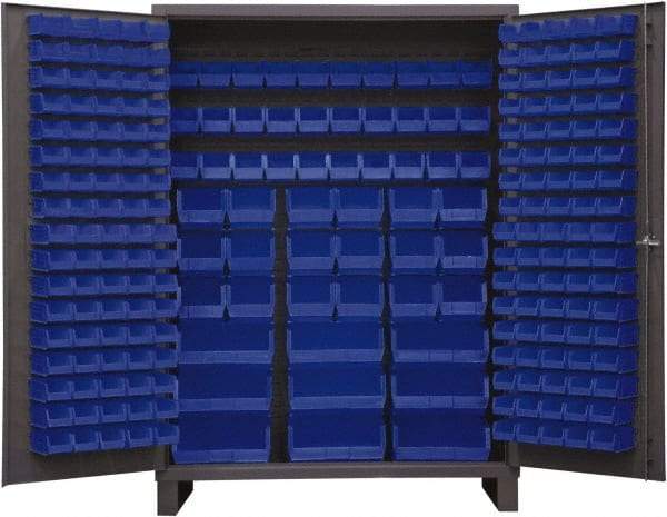 Durham - 227 Bin Storage Cabinet - Steel, 60" Wide x 24" Deep x 84" High, Blue - USA Tool & Supply