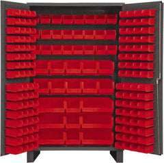 Durham - 171 Bin Storage Cabinet - Steel, 48" Wide x 24" Deep x 78" High, Red - USA Tool & Supply