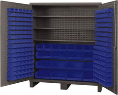 Durham - 3 Shelf 212 Bin Storage Cabinet - Steel, 72" Wide x 24" Deep x 84" High, Blue - USA Tool & Supply