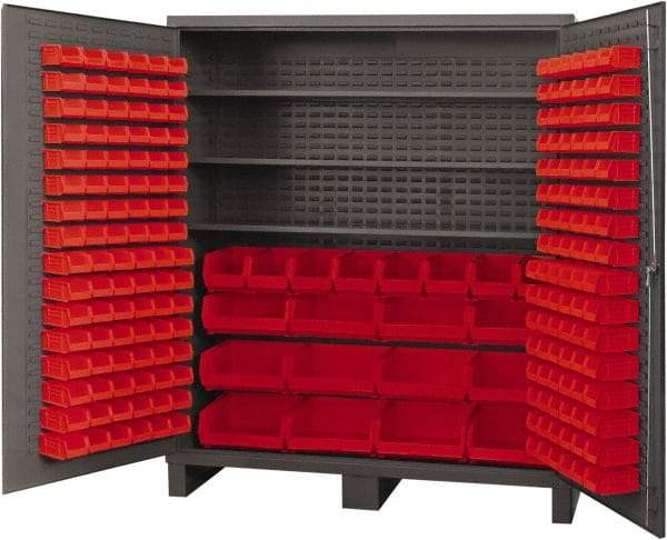 Durham - 3 Shelf 212 Bin Storage Cabinet - Steel, 72" Wide x 24" Deep x 84" High, Red - USA Tool & Supply