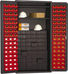 Durham - 2 Shelf 96 Bin Storage Cabinet - Steel, 36" Wide x 24" Deep x 72" High, Red - USA Tool & Supply