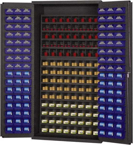 Durham - 40 Bin Storage Cabinet - Steel, 36" Wide x 24" Deep x 72" High, Blue - USA Tool & Supply