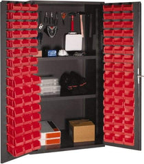 Durham - 2 Shelf 96 Bin Storage Cabinet - Steel, 36" Wide x 24" Deep x 72" High, Red - USA Tool & Supply