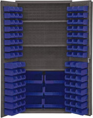 Durham - 3 Shelf 102 Bin Storage Cabinet - Steel, 36" Wide x 24" Deep x 72" High, Blue - USA Tool & Supply