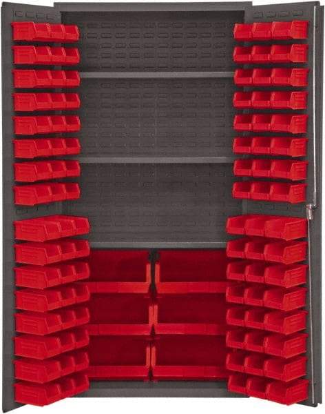 Durham - 3 Shelf 102 Bin Storage Cabinet - Steel, 36" Wide x 24" Deep x 72" High, Red - USA Tool & Supply