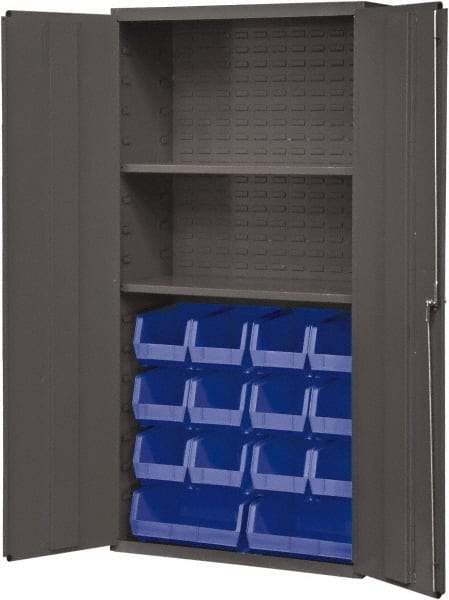 Durham - 2 Shelf 14 Bin Storage Cabinet - Steel, 36" Wide x 18" Deep x 72" High, Blue - USA Tool & Supply