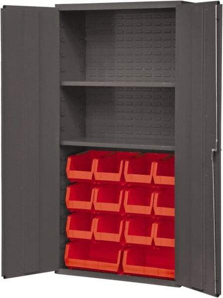 Durham - 2 Shelf 14 Bin Storage Cabinet - Steel, 36" Wide x 18" Deep x 72" High, Red - USA Tool & Supply