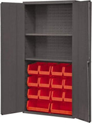 Durham - 2 Shelf 14 Bin Storage Cabinet - Steel, 36" Wide x 18" Deep x 72" High, Red - USA Tool & Supply