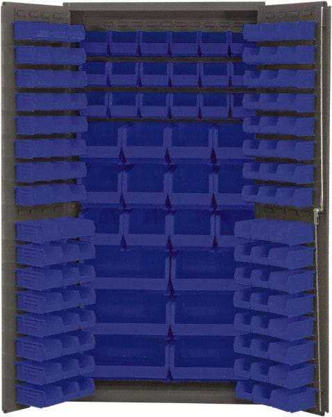 Durham - 132 Bin Storage Cabinet - Steel, 36" Wide x 24" Deep x 72" High, Blue - USA Tool & Supply