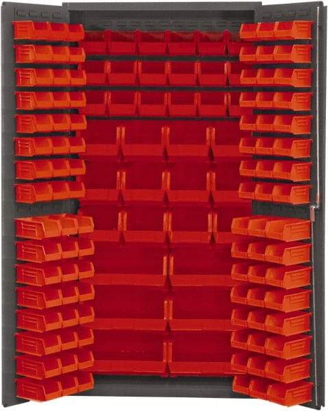 Durham - 132 Bin Storage Cabinet - Steel, 36" Wide x 24" Deep x 72" High, Red - USA Tool & Supply