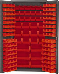 Durham - 132 Bin Storage Cabinet - Steel, 36" Wide x 24" Deep x 72" High, Red - USA Tool & Supply