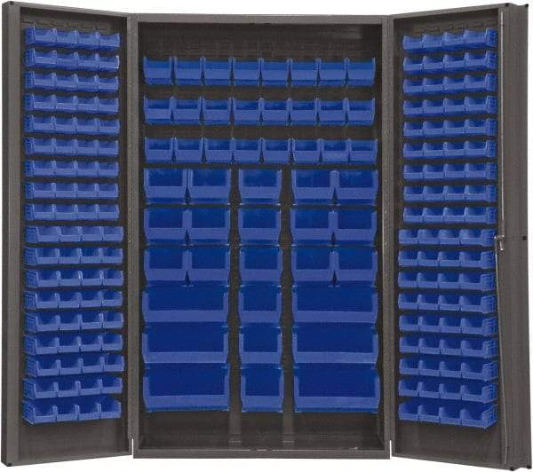 Durham - 192 Bin Storage Cabinet - Steel, 48" Wide x 24" Deep x 84" High, Blue - USA Tool & Supply