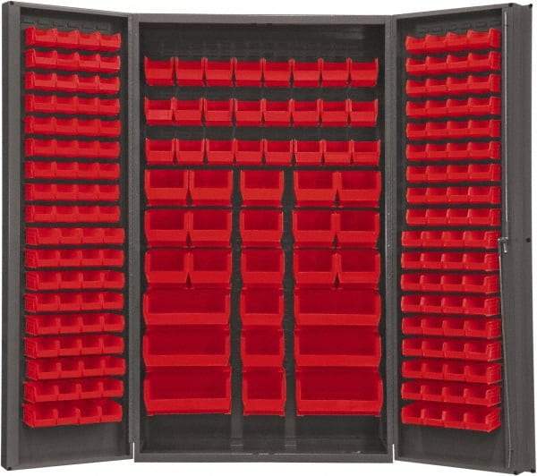 Durham - 192 Bin Storage Cabinet - Steel, 48" Wide x 24" Deep x 84" High, Red - USA Tool & Supply