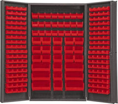 Durham - 192 Bin Storage Cabinet - Steel, 48" Wide x 24" Deep x 84" High, Red - USA Tool & Supply