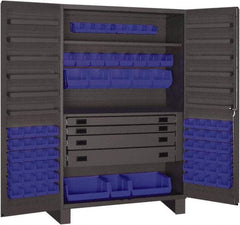 Durham - 2 Shelf 72 Bin Storage Cabinet - Steel, 48" Wide x 24" Deep x 78" High, Blue - USA Tool & Supply