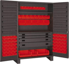 Durham - 2 Shelf 72 Bin Storage Cabinet - Steel, 48" Wide x 24" Deep x 78" High, Red - USA Tool & Supply